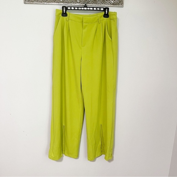 Happily Grey Lime Green High Waist Wide Leg Split Hem Pants Size 11 - Picture 1 of 7